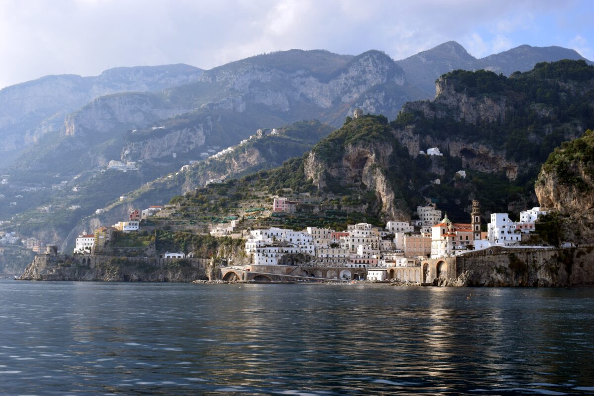 Atrani Beach with mountain backdrop