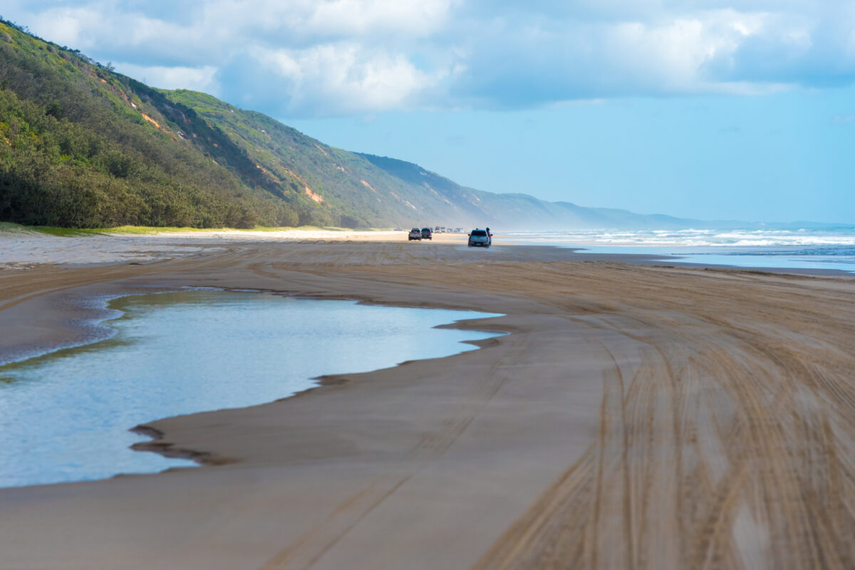 Rainbow Beach with coloured sand dunes, QLD, Australia.