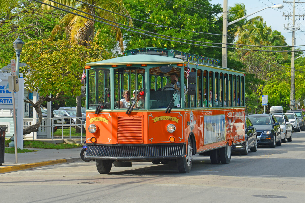 Old Town Trolley in downtown Key West, Florida, USA.