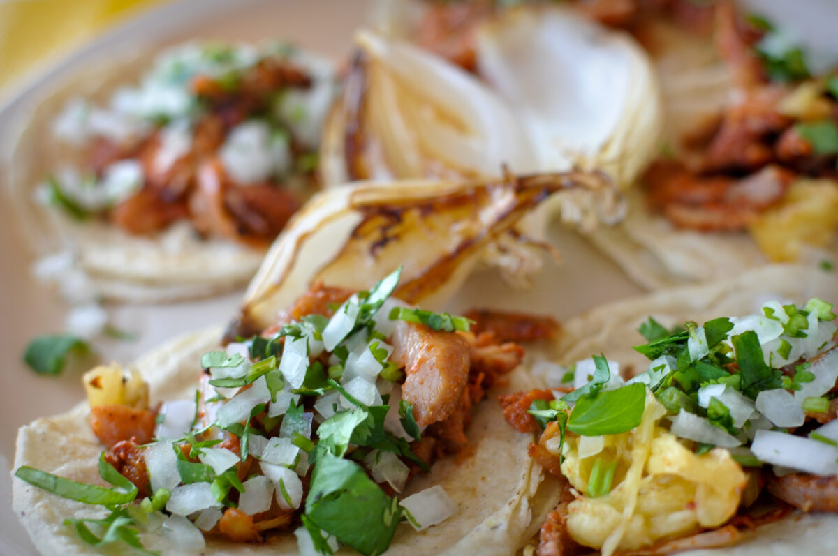 Al pastor street tacos in Mexico.