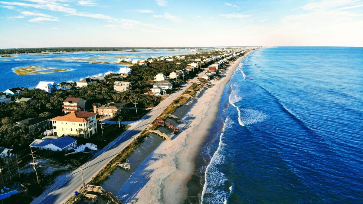 Topsail Island, NC. View of Topsail Island, North Carolina, looking north from Surf City, North Carolina.