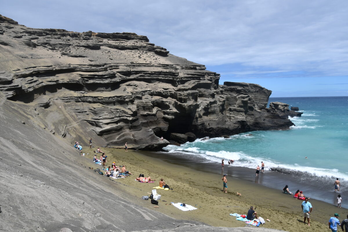 Papakolea Green Sand Beach at Kau on the Big Island in Hawaii USA.