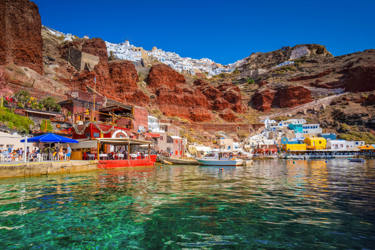 Amoudi bay, Santorini, Greece. Amoudi bay, port of Oia, Santorini Greece at sunny summer