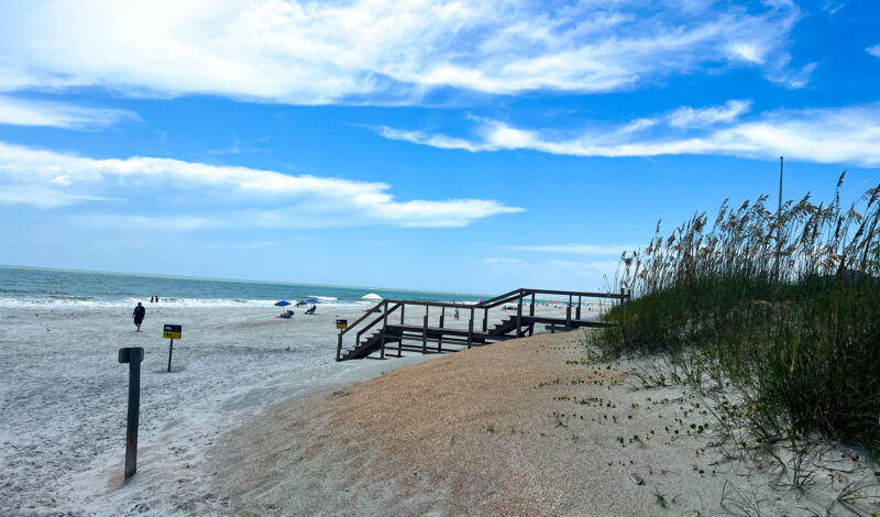 Wooden steps going down to Vilano Beach, Florida.