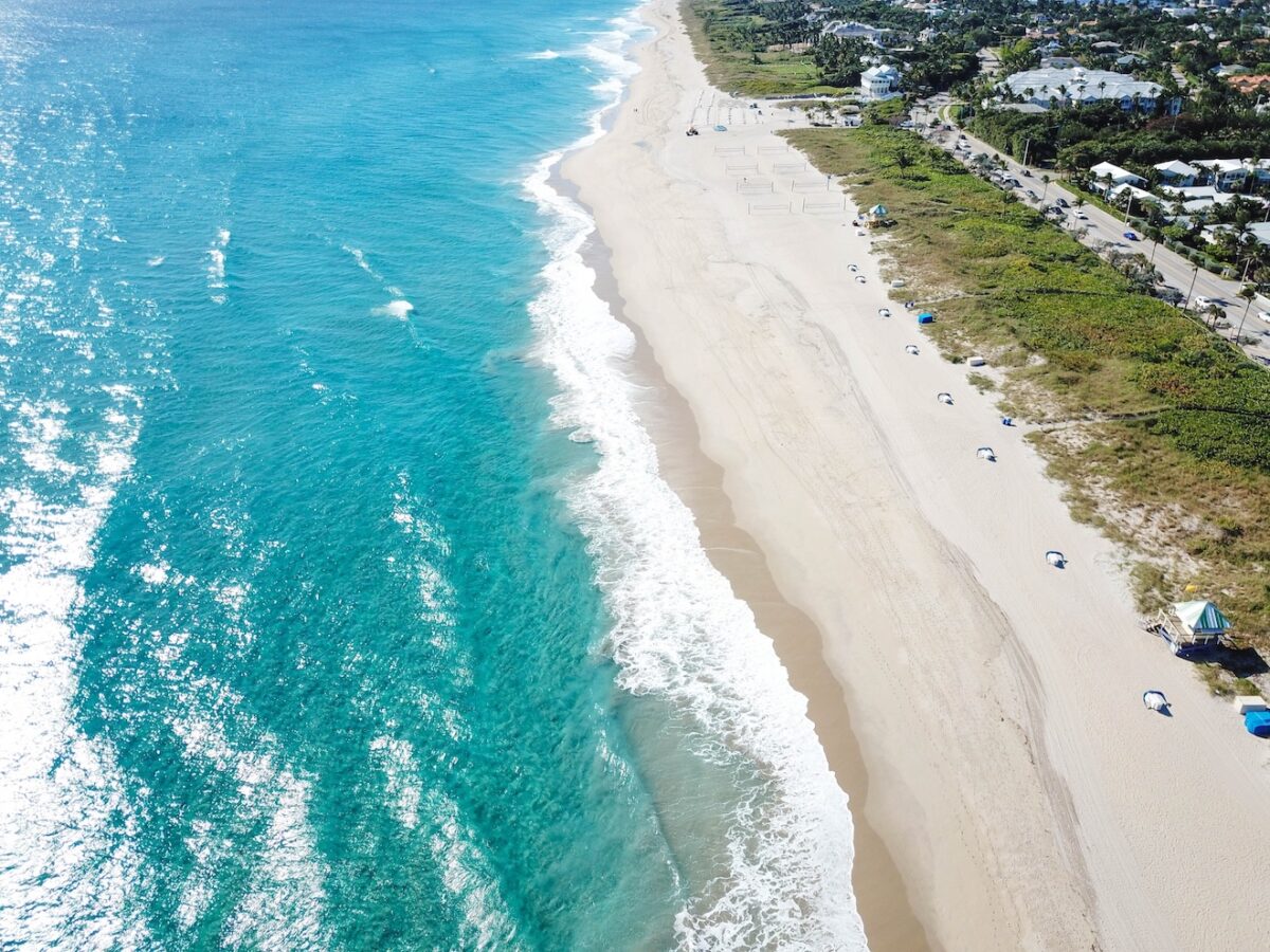 An aerial view of an empty Delray Public Beach