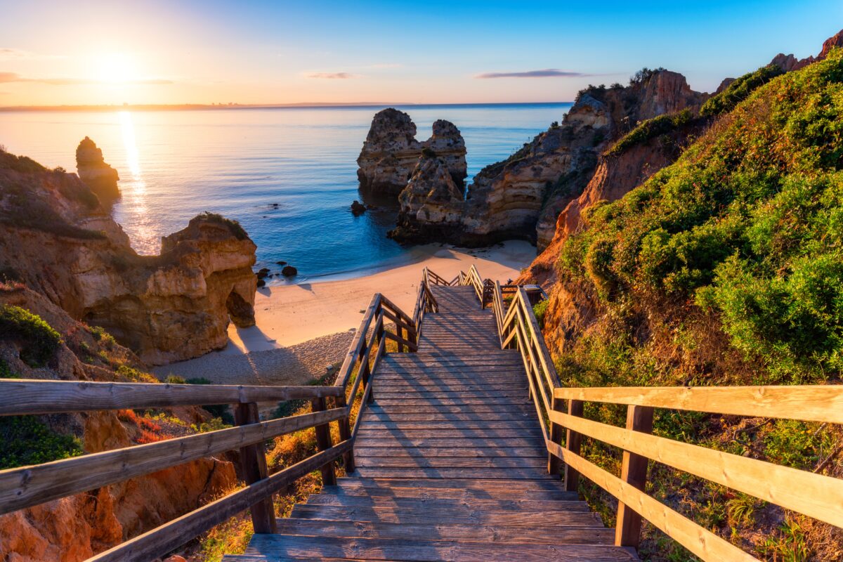 Sunrise at Camilo beach in Lagos, Algarve, Portugal