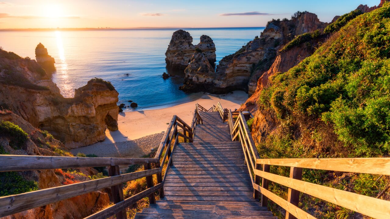 Sunrise at Camilo beach in Lagos, Algarve, Portugal