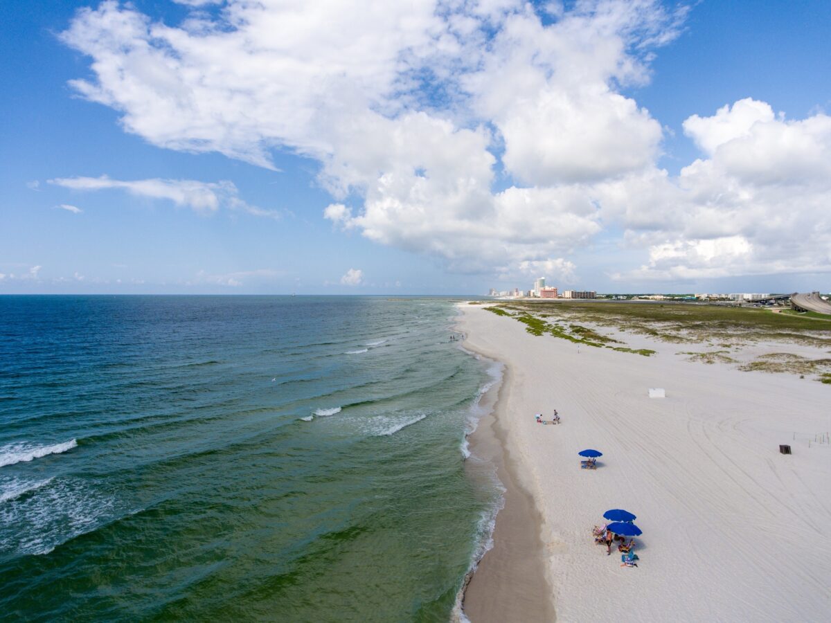 Aerial view of the beautiful Alabama Gulf Coast at Orange Beach