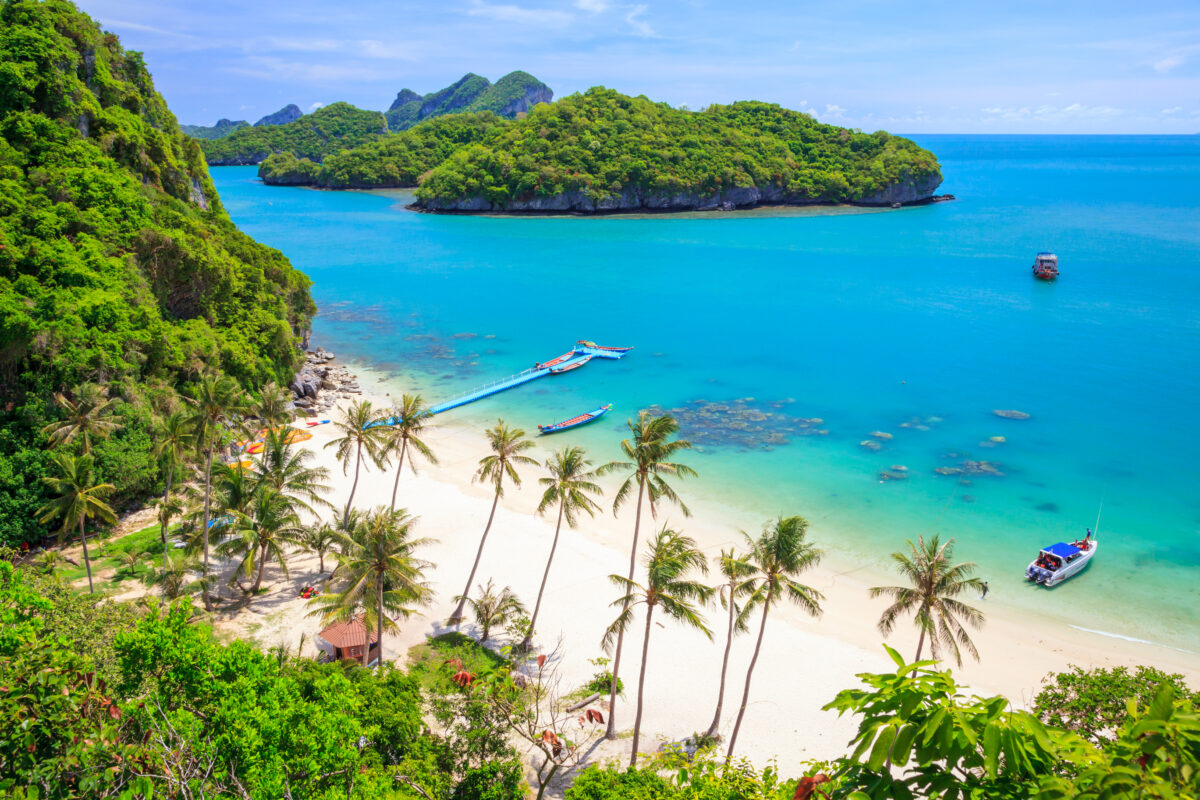 Bird eye view of Angthong national marine park, koh Samui, Thailand.