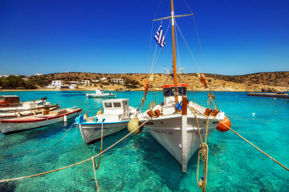 Fishing boats at Agios Georgios port, Iraklia island, Greece.