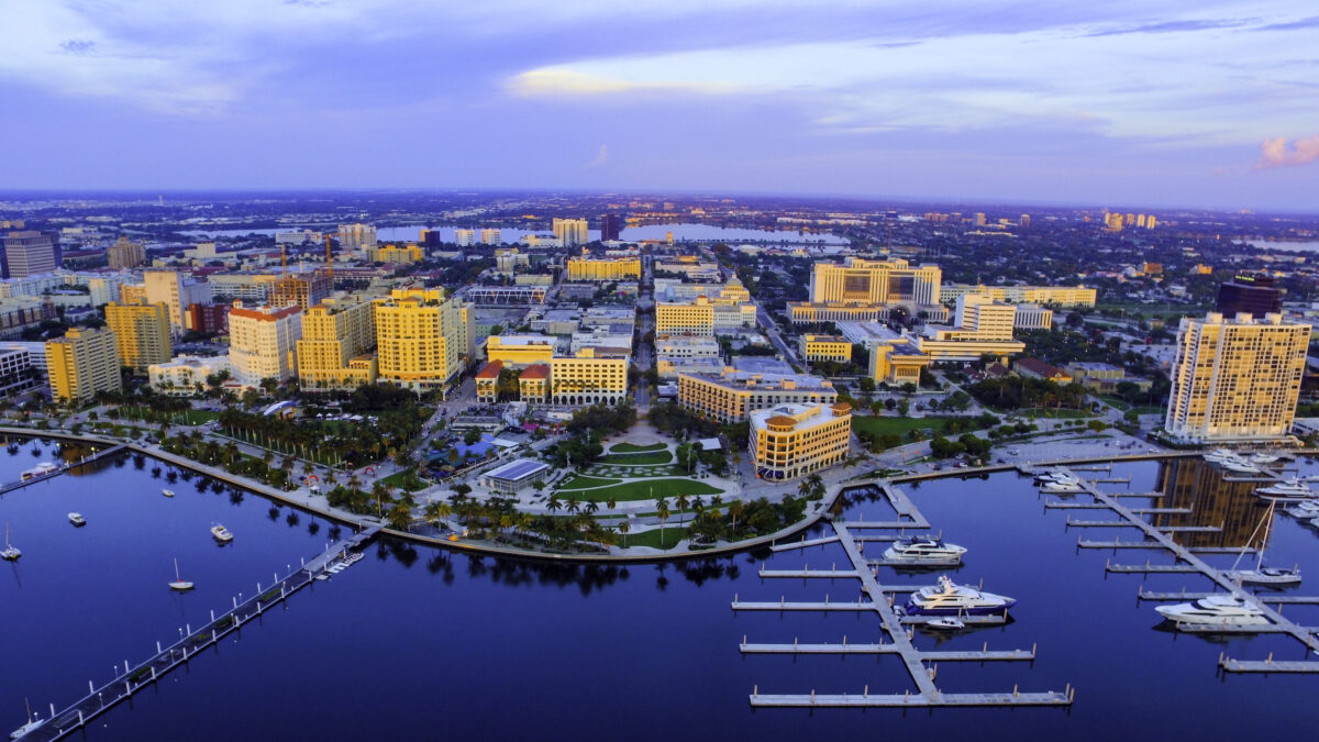 Aerial shot of downtown west palm beach.