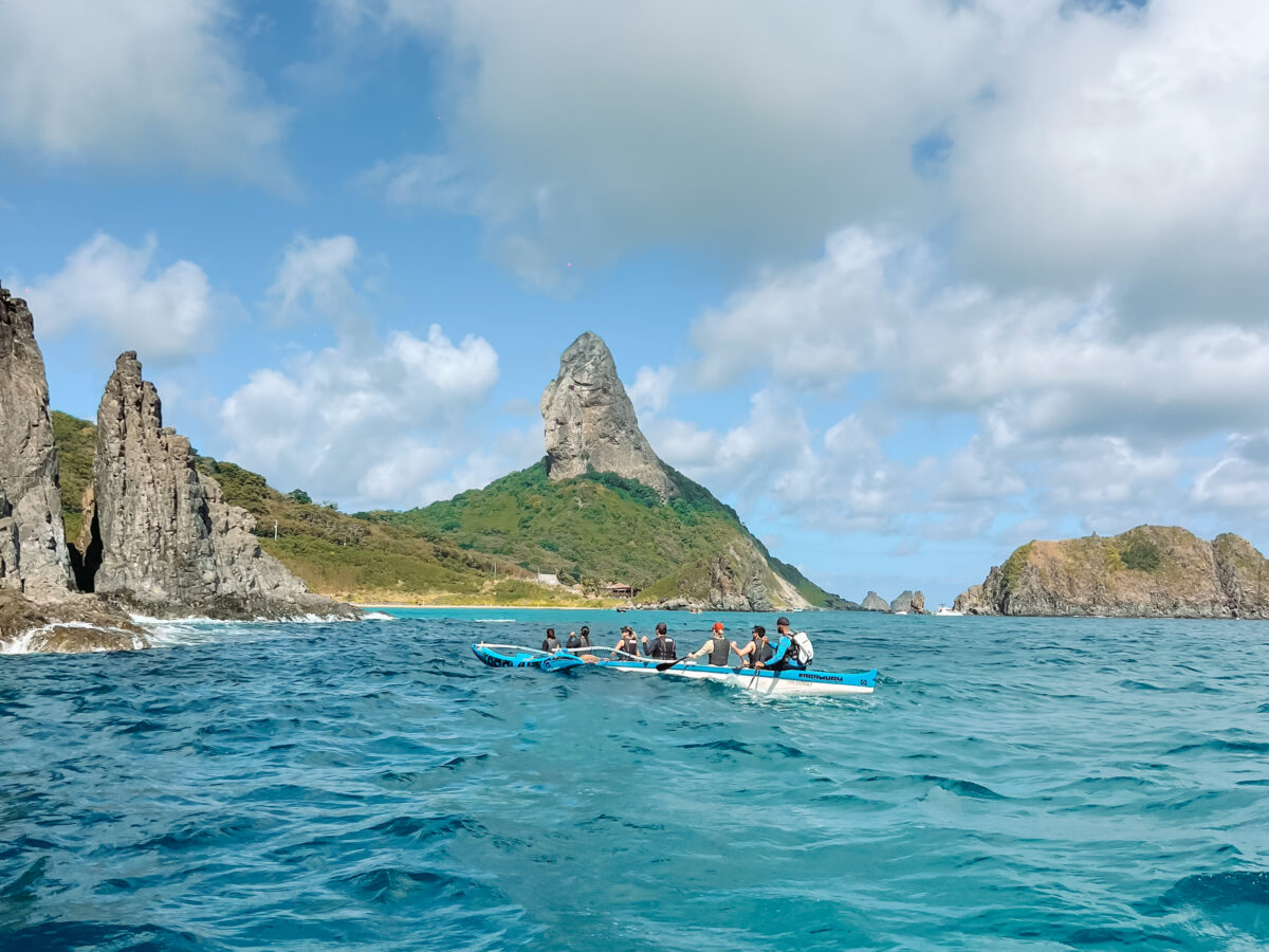 hawaiian canoe in waters of brazil