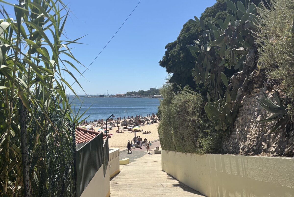 Praia de Santo Amaro de Oeiras beach in Portugal.