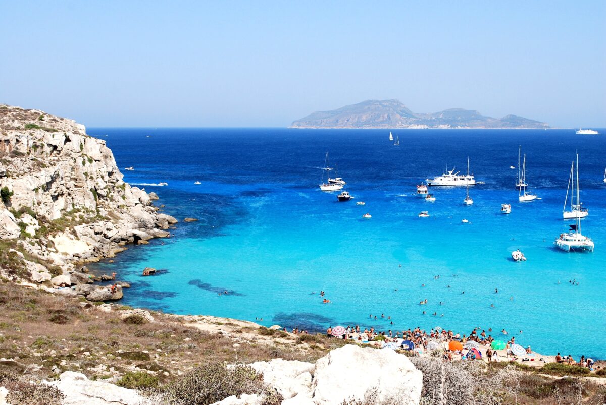 The wonderful colours of the sea in Cala Rossa (Favignana, Sicily, italy).