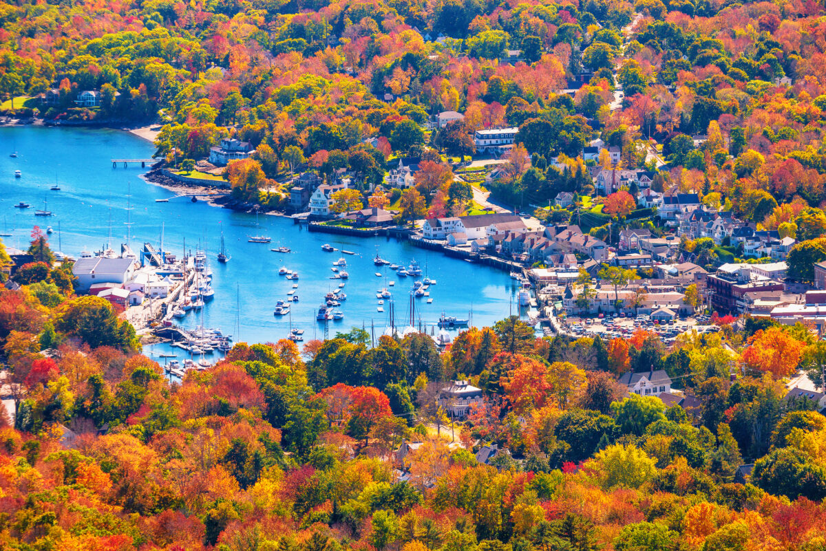 View from Mount Battie overlooking Camden harbor in Maine.
