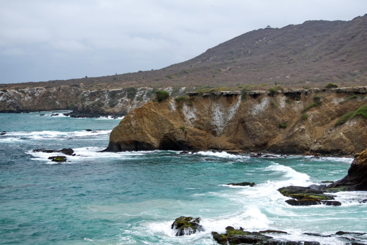 Coastline of Isla de la Plata, in Machalilla National Park off the coast of Puerto Lopez, Ecuador.