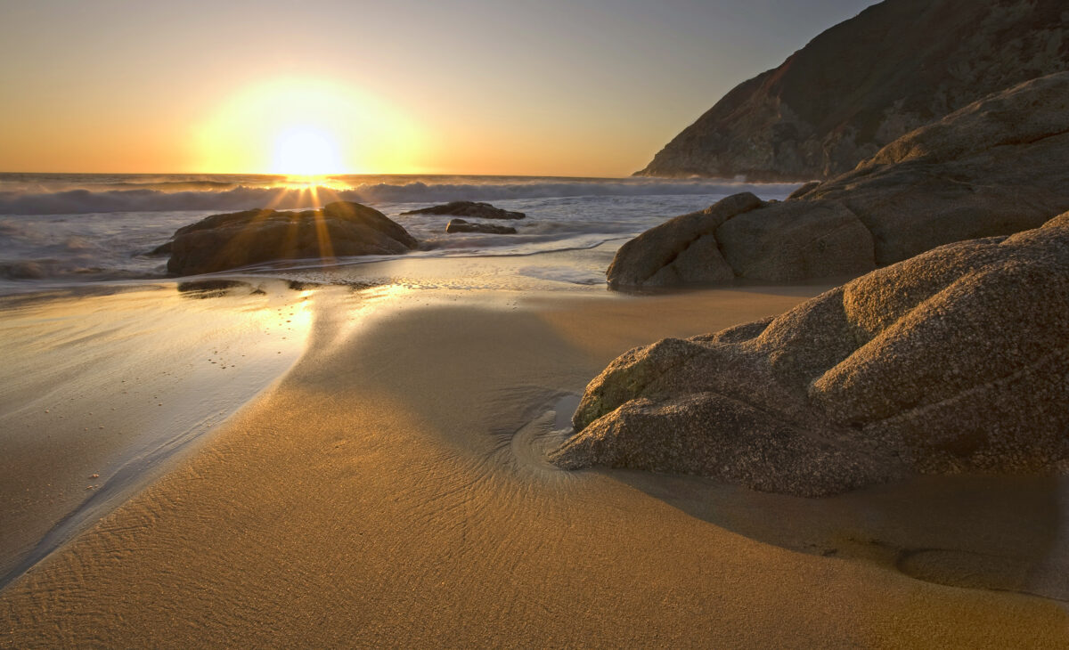 Beautiful sunset on beach near Pacifica, California.