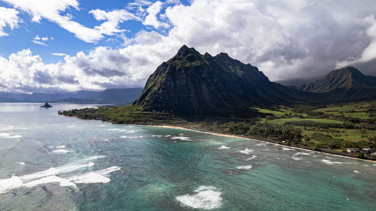 Ka a awa Beach & Ka a awa Valley Mountain Coastline aerial view.