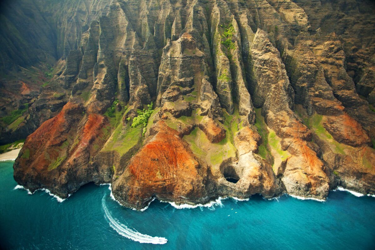 aerial of Napali Coast, hawaii