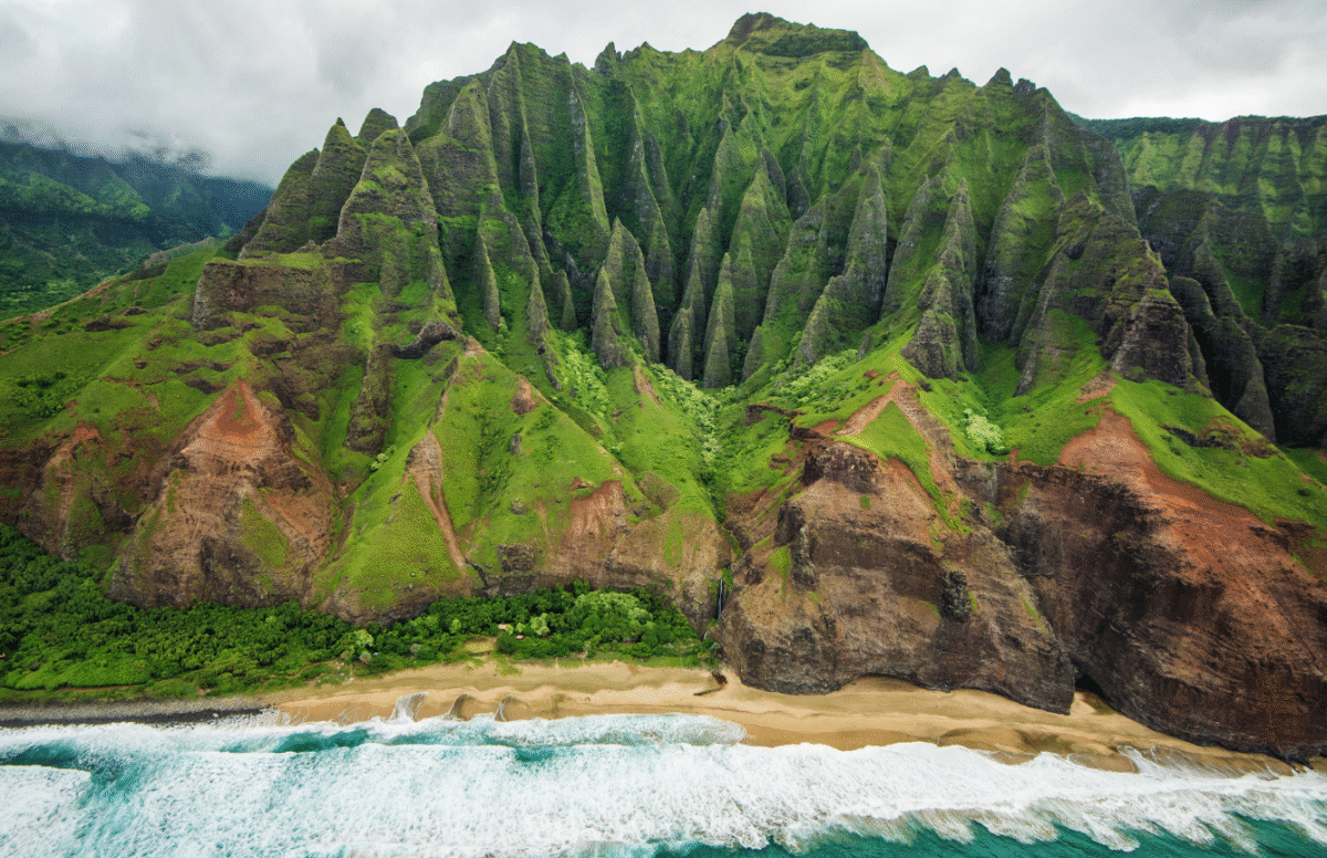 aerial of Napali Coast, hawaii