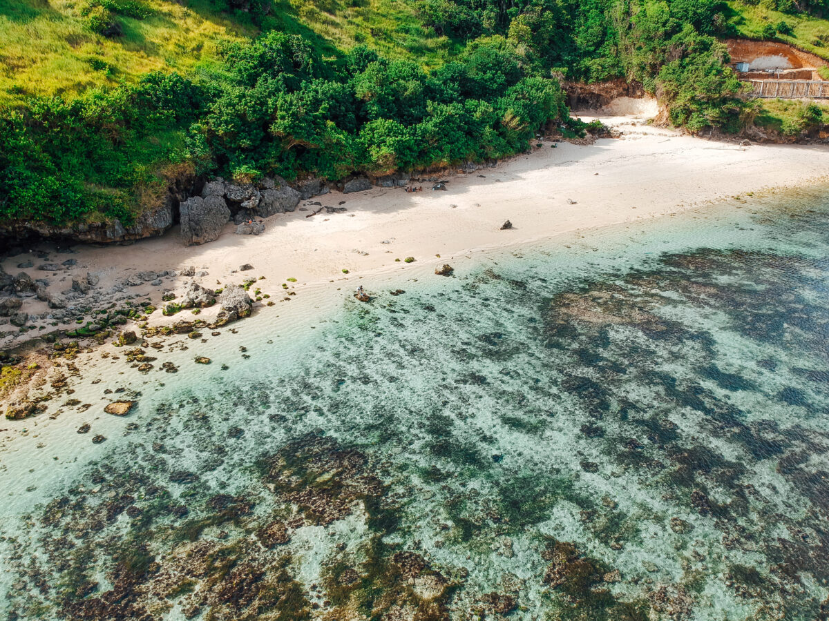 Aerial view of Gunung Payung Secret Beach, Bukit, Bali, Indonesia.
