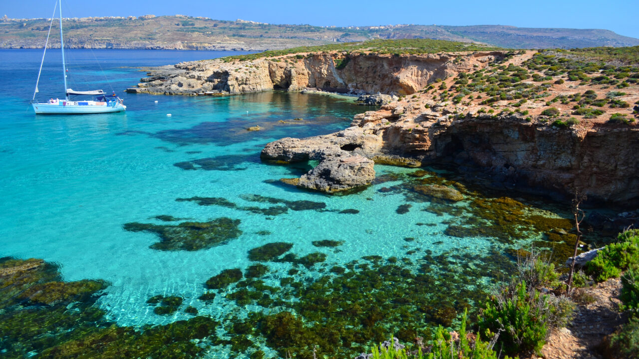 Clear blue seas surrounding the island of Comino in Malta.