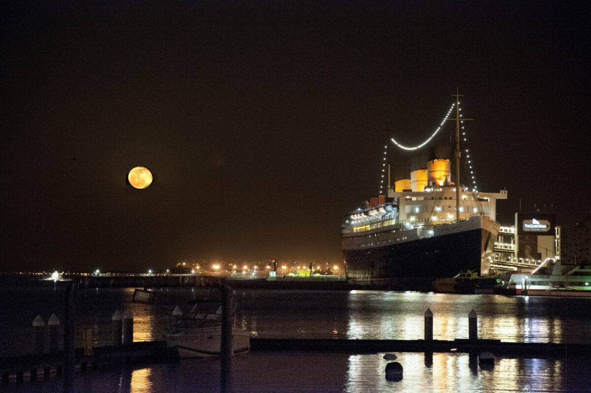 Moon Rise, Queen Mary, Long Beach, California.