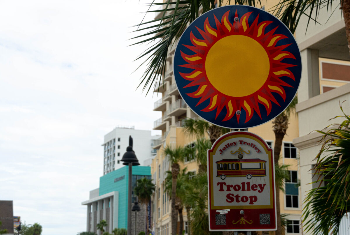 Jolley Trolley sign, Clearwater Beach, Florida.