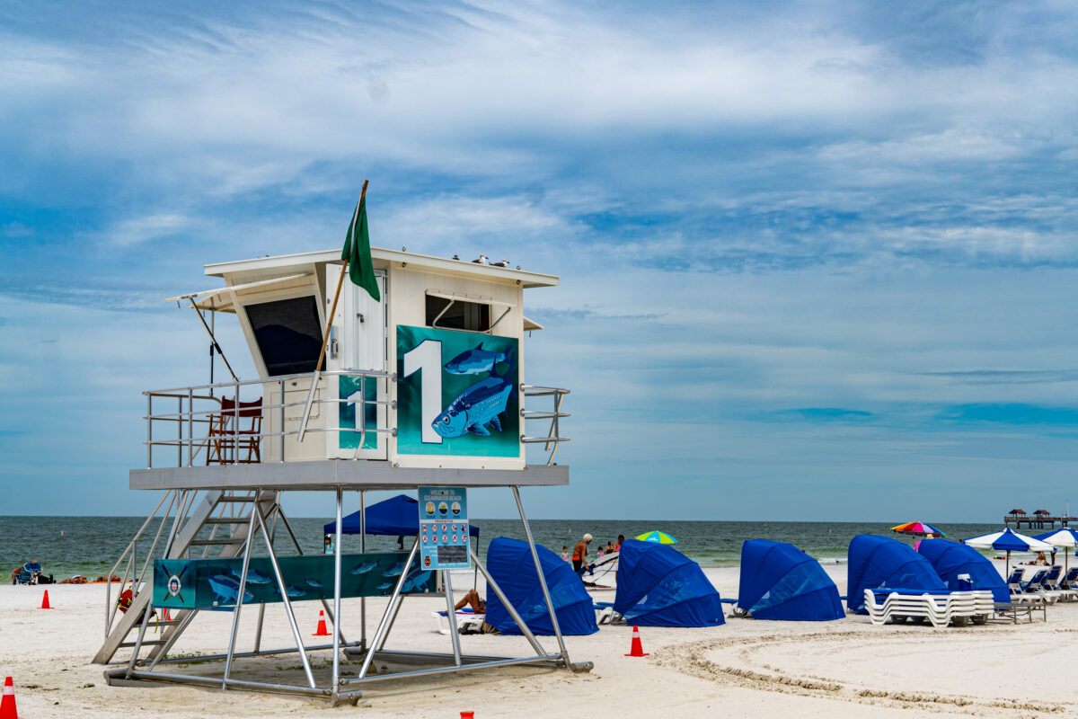 Lifeguard stand on beach, Clearwater Beach, Florida.
