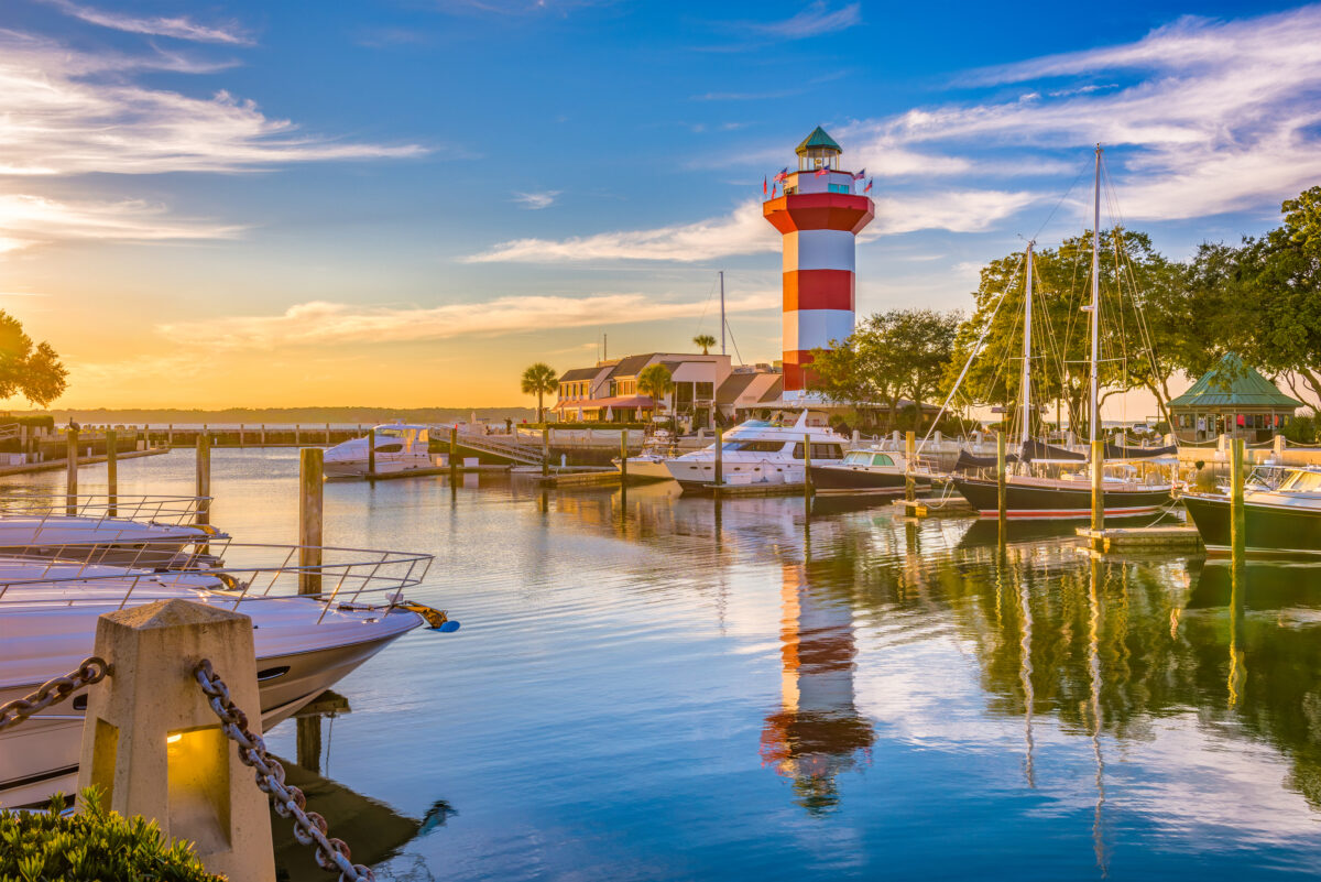 Hilton Head, South Carolina, lighthouse at dusk