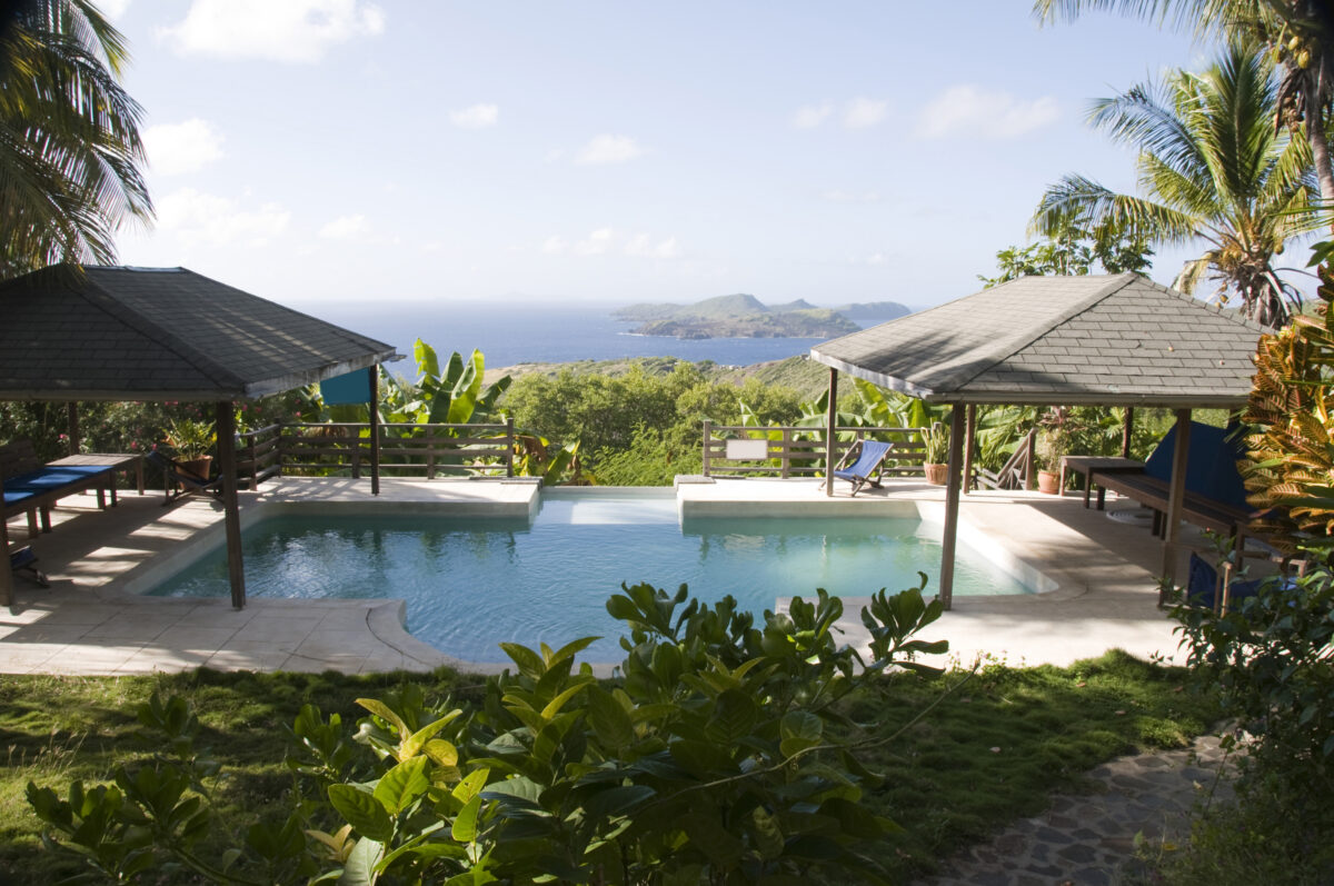 Caribbean villa pool view grenadine island.