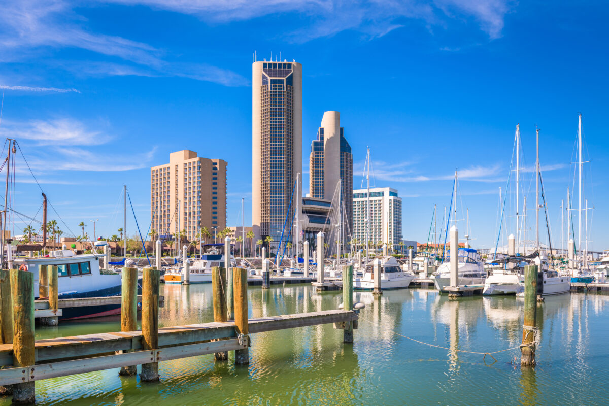 Corpus Christi, Texas, USA skyline on the bay in the day