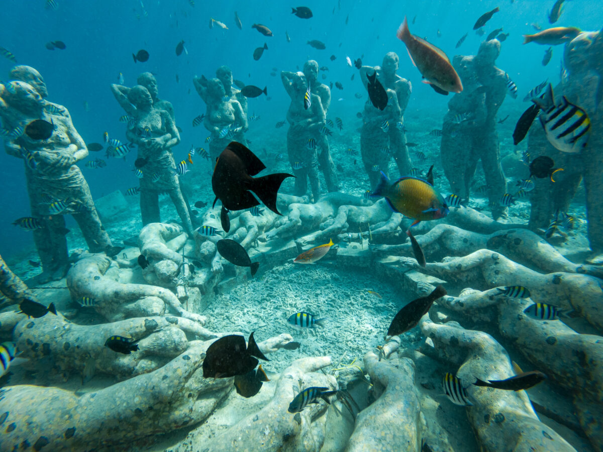 Bask Nest Underwater Statues at the bottom of the sea in Gili Meno Indonesia.