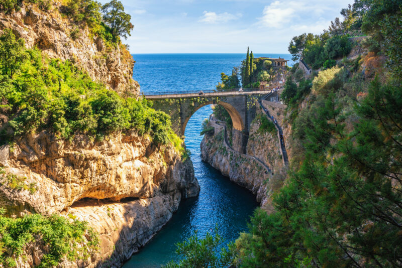 Furore Fjord and bridge, Amalfi Coast, Salerno, Italy.