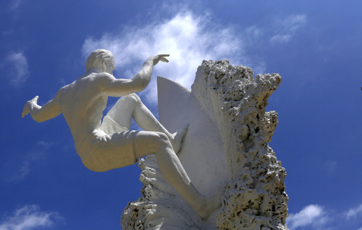Statue of a surfer in action, Cocoa Beach, Florida, usa.