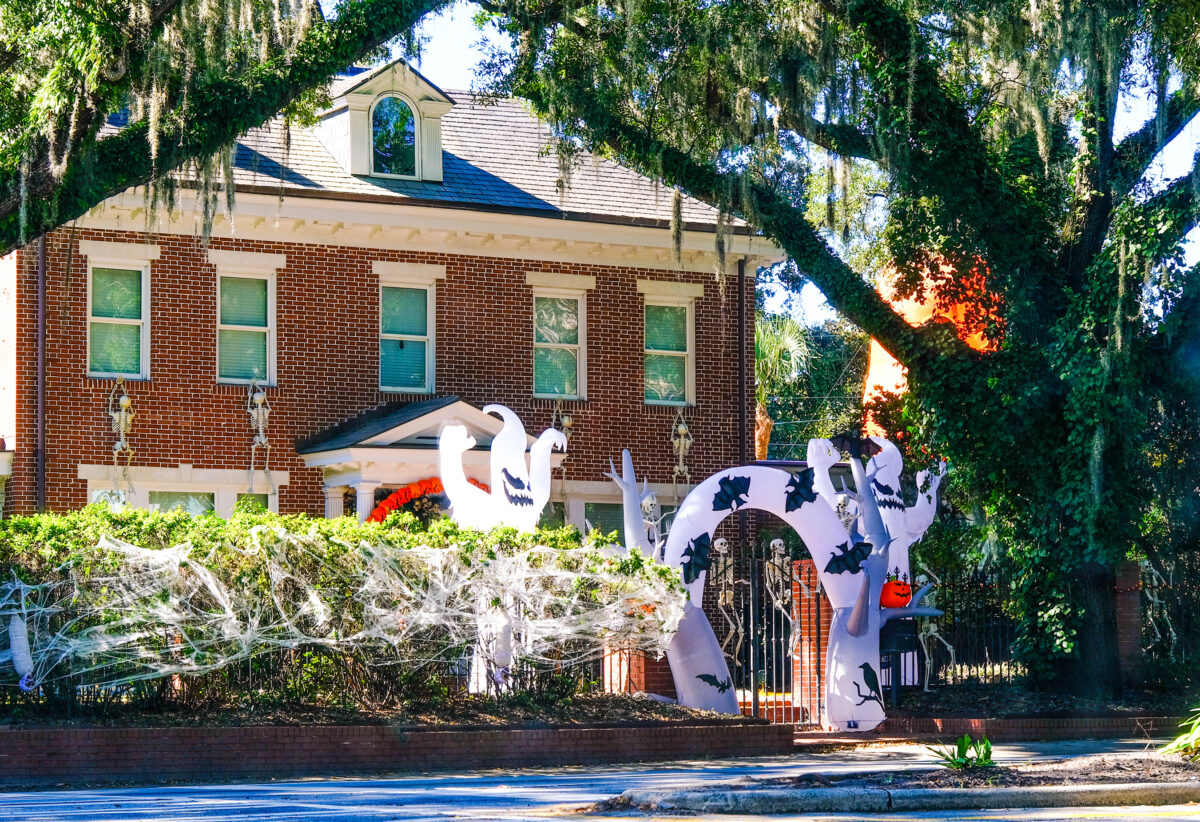 Spooky Savannah Townhouse Decorated for Halloween.