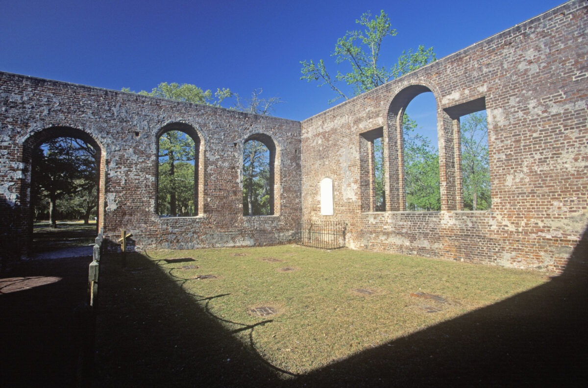 The St. Phillips Church ruins built by the British American Revolution in 1756 in Brunswick.