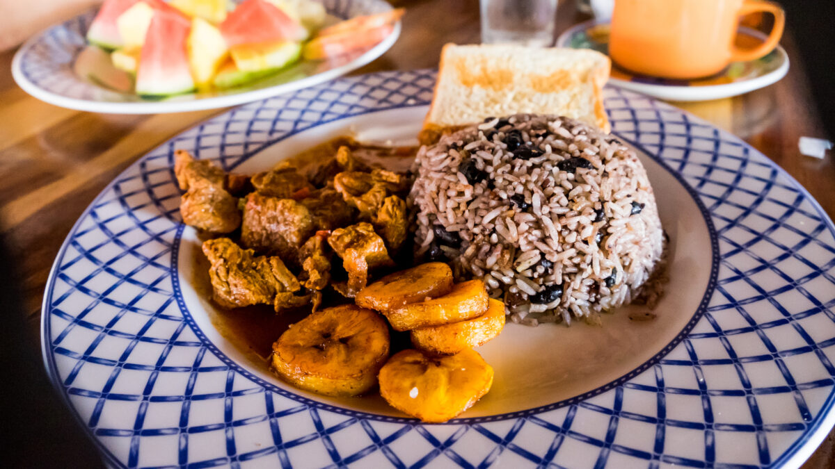 Costa Rica Food Tico Meal Dinner Breakfast Lunch Gallo Pinto Rice & Beans Plantain.