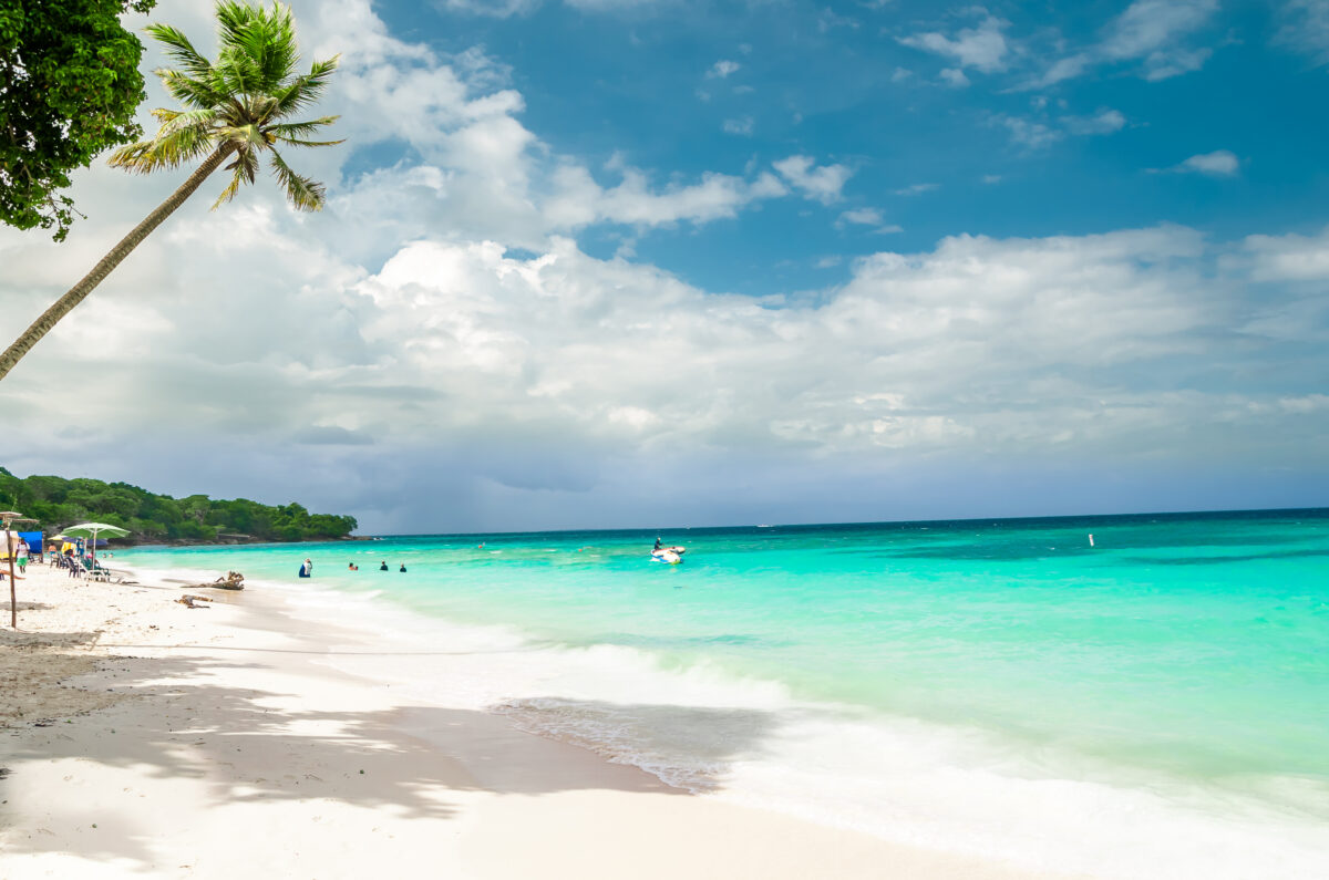 View on paradies beach of Playa Blanca on Island Baru by Cartagena in Colombia