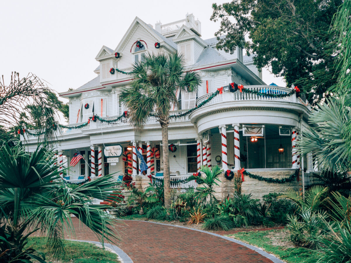 Historic bed and breakfast hotel in Old Key West downtown at Christmas