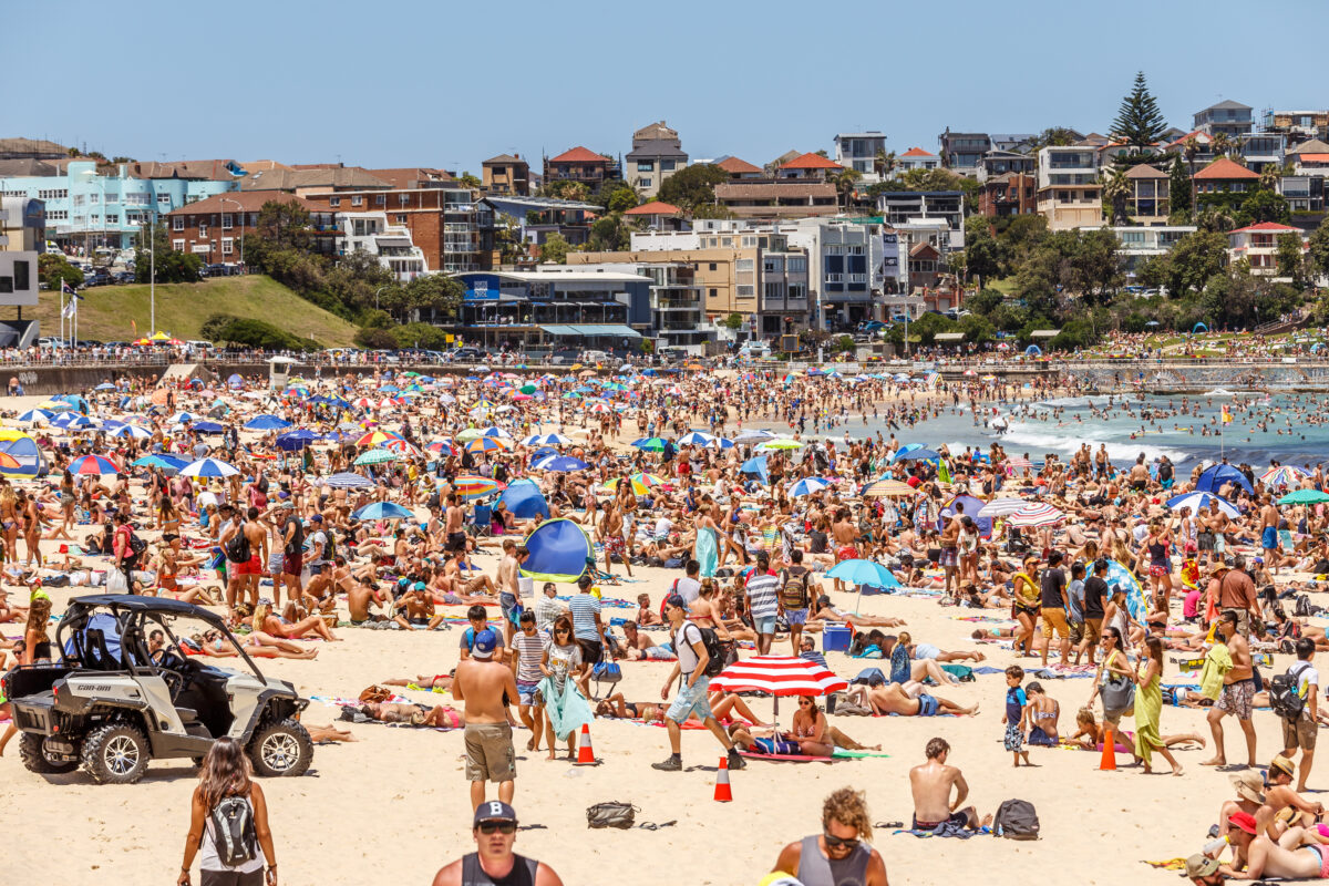 Busy Bondi Beach at New Years Eve