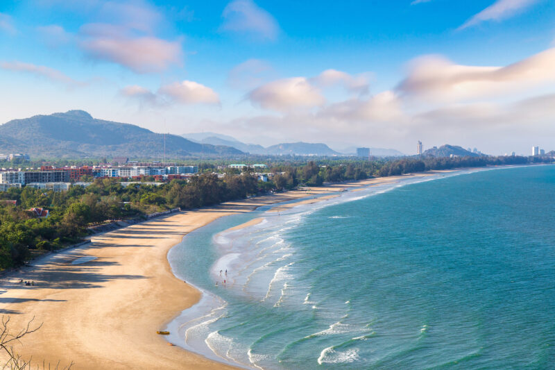 Panoramic aerial view of Hua Hin beach, Thailand in a beautiful summer day