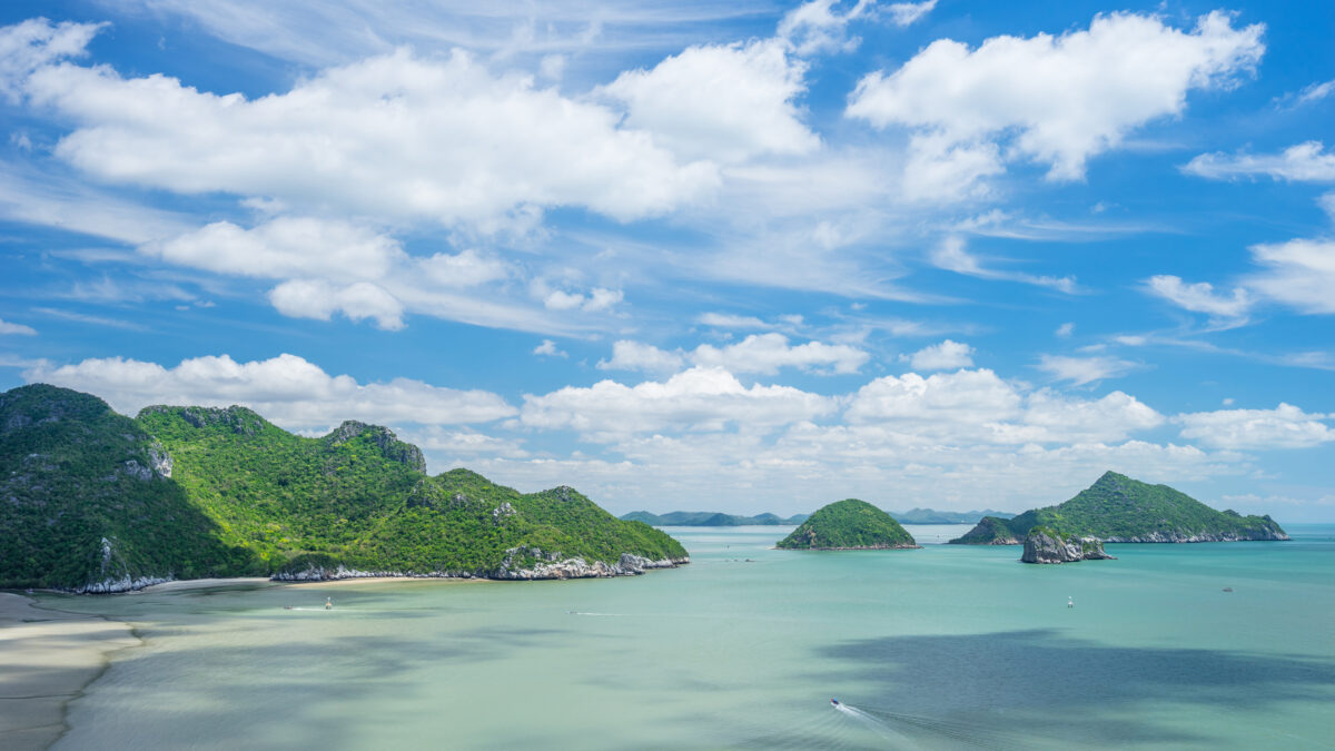 Panoramic view of Gulf of Thailand, Prachuap Khiri Khan, Thailand, Asia
