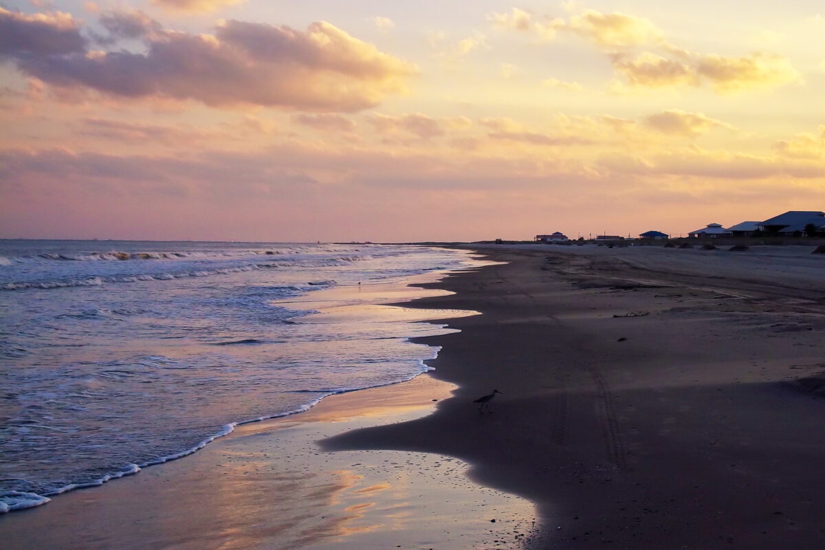 A beautiful sunrise at the beach at Grand Isle, Louisiana
