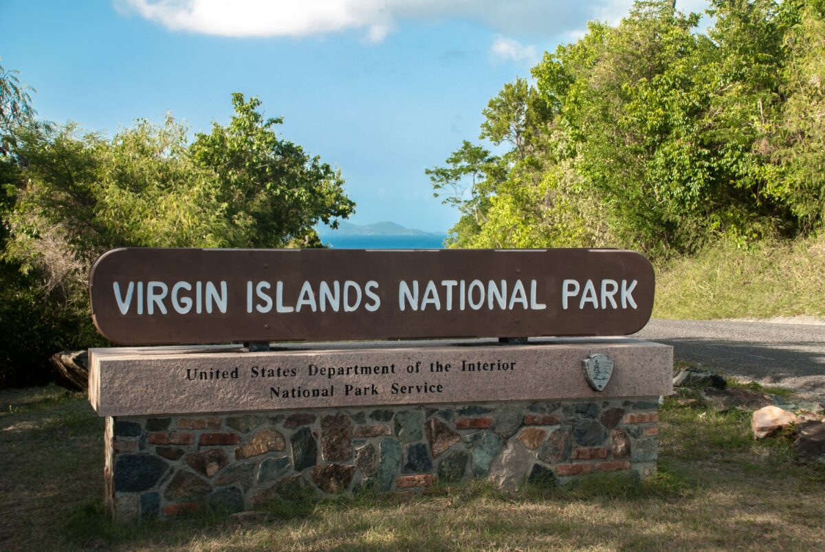 Virgin Islands National Park Sign. The national park on St. John takes up almost 80 of the island. This sign welcomes guest to a stunning overlook.
