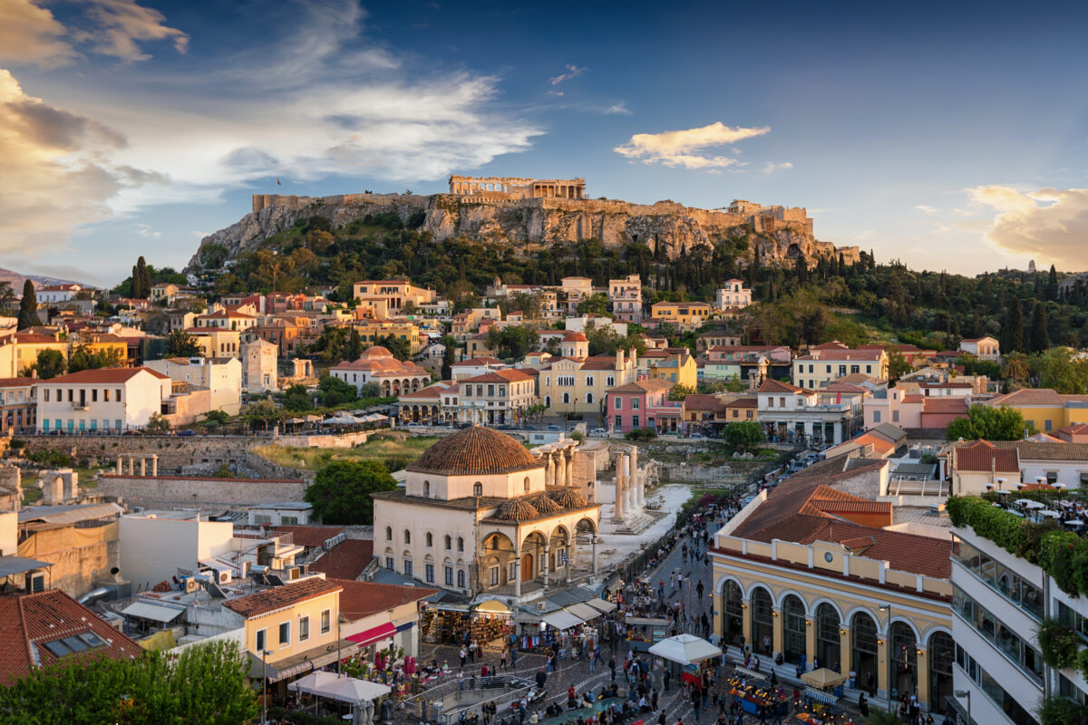 Plaka of Athens, Greece, during sunset