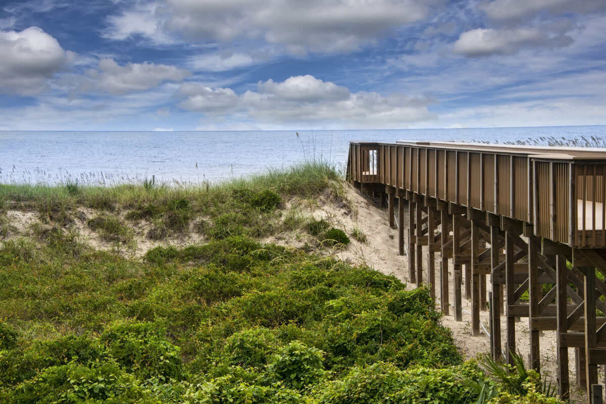 Boardwalk leading the Fernandina Beach on Amelia Island, Florida