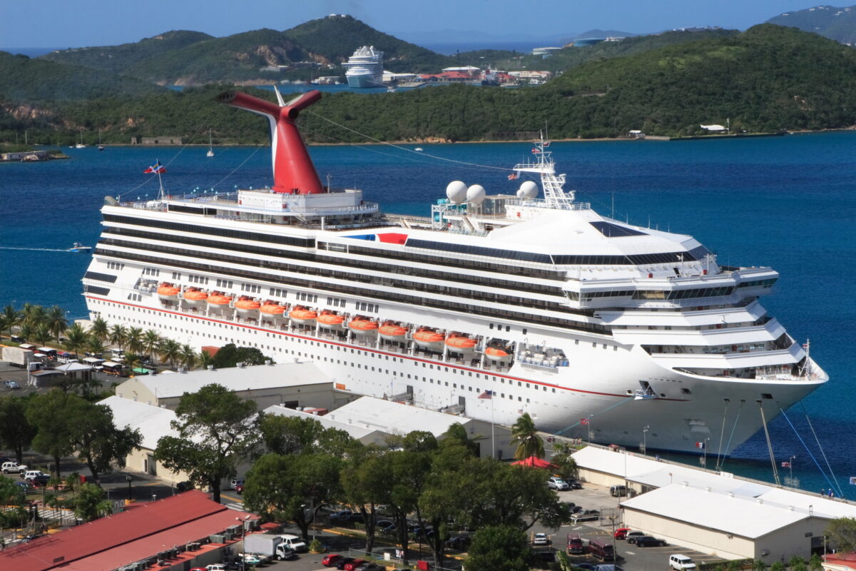 Caribbean Cruise Ship docked on the island of St. Thomas