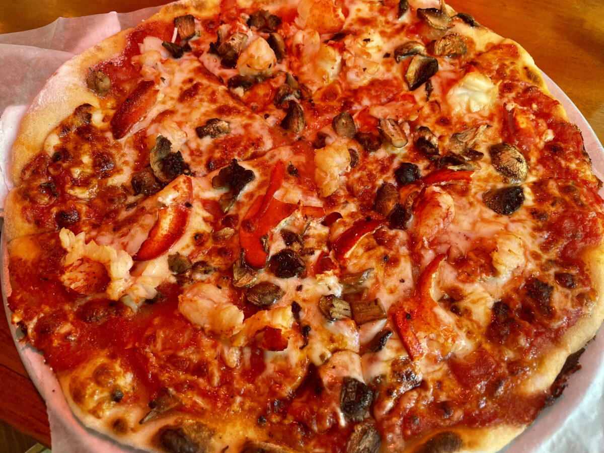 Lobster pizza in Bar Harbor Maine