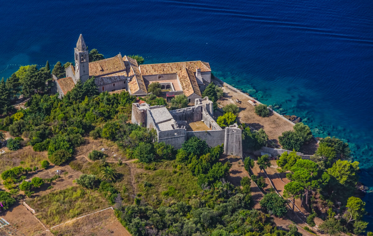 Medieval monastery on the island Lopud in Dubrovnik archipelago.